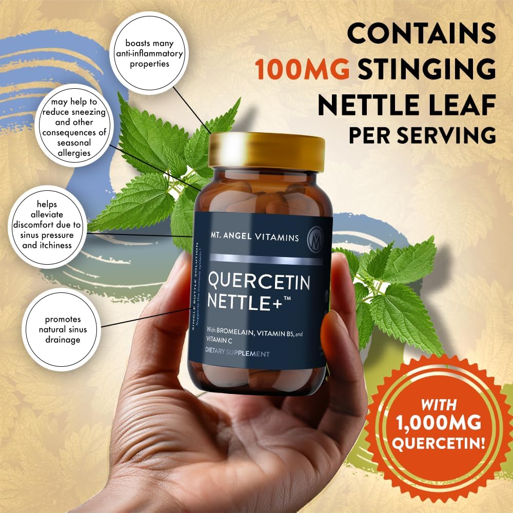 Mt. Angel Vitamins Quercetin Nettle+ - Supports Allergy Wellness & Sinus Health, Featuring Quercetin with Bromelain, Crafted for Seasonal Well-Being, cGMP Certified, Made in USA, 60 Tablets