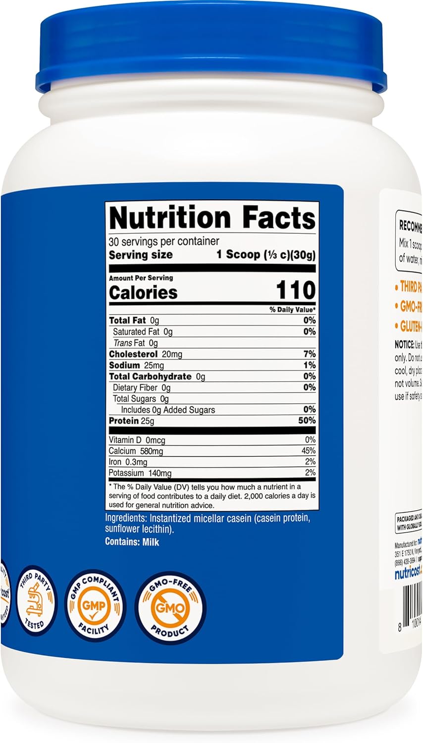 Nutricost Casein Protein Powder 2lb - Micellar Casein, Gluten Free, Non-GMO (Unflavored)