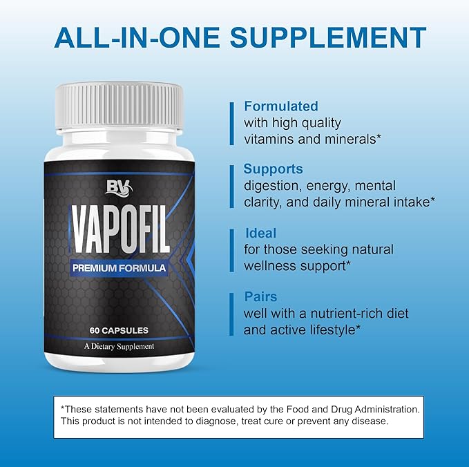 BLUE VIBE Vapofil Premium Wellness and Advanced Health Management Supplement Pills, Vapofil Maximum Strength Advanced Daily Health Support and Overall Wellness Formula (3 Pack - 180 Capsules)