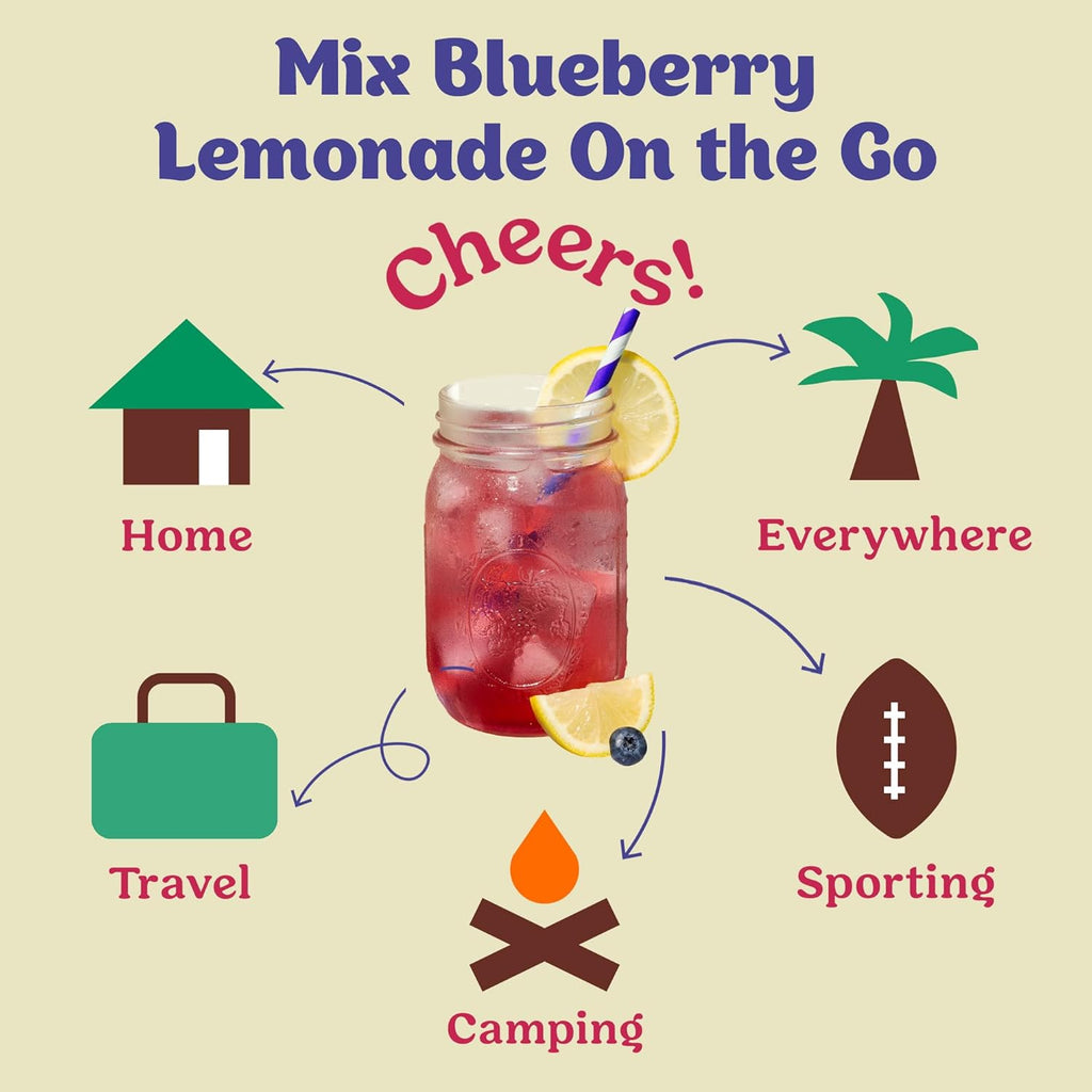 Craftmix Blueberry Lemonade Mix, 12 Packets, Easy Powder Drink with Real Fruit, Low-Sugar, Vegan, Low-Carb, Non-GMO, Dairy-Free, Gluten-Free, Flavored Water Enhancer, On-the-Go Water Flavoring Packets