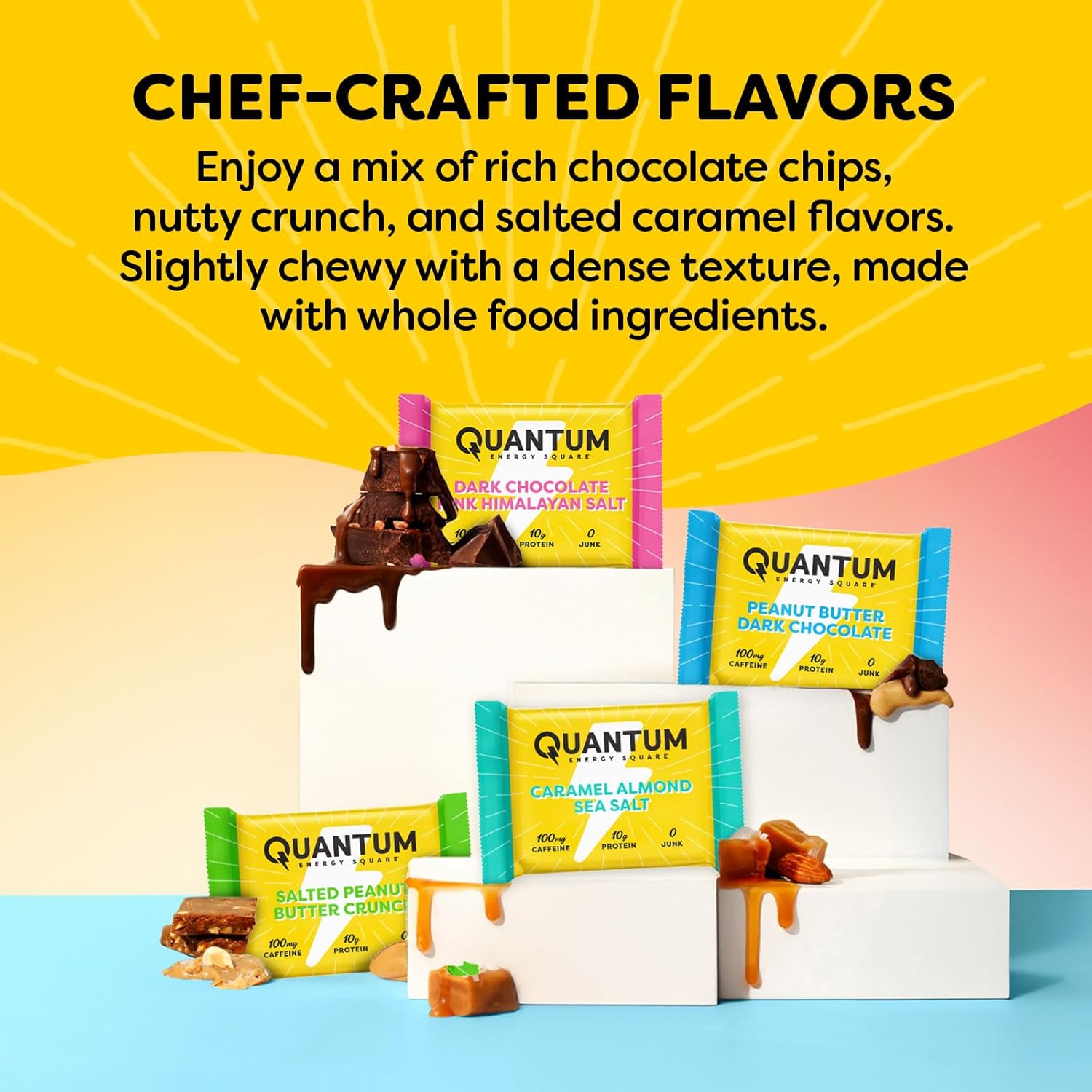 Quantum Energy Square: Energy Bar with Caffeine & 10g Protein. Delicious Healthy Snack On The Go. (Vegan, Gluten-free, Soy-free, Dairy-free) (Variety Mega Pack)
