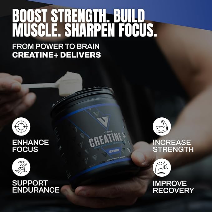 vedge Nutrition Creatine + | Vegan Plant-Based Creatine Monohydrate Powder | Energy, Performance & Function | Ergogenic Aids for Athletes | Unflavored, 30 Servings