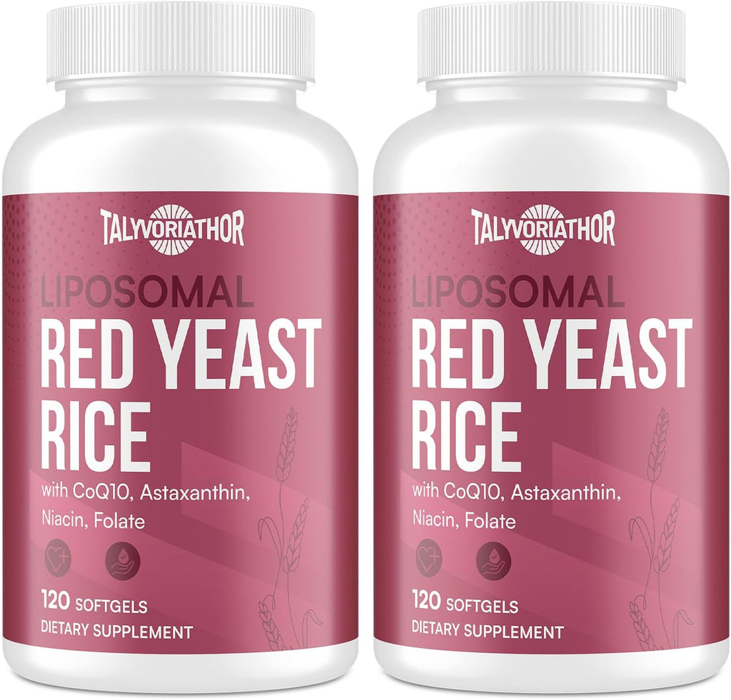 Liposomal Red Yeast Rice 1200mg with CoQ10 & Astaxanthin – Extra Strength Cholesterol, Cardiovascular & Metabolic Support – High Absorption – Citrinin-Free, 120 Softgels (2 Bottle)