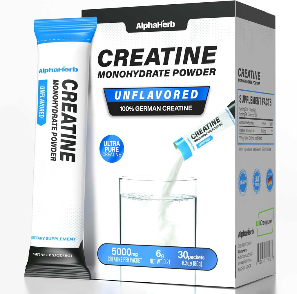 Creatine Monohydrate Powder – Creapure® German-Sourced, Unflavoured, 30 Stick Creatine Packs, 5000mg Each | No Sugar, No Fillers, Gluten-Free