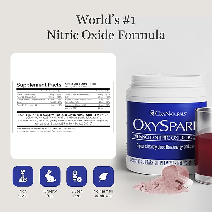 OxySpark Nitric Oxide Supplement for Men & Women | Support Energy, Circulation & Stamina | L-Citrulline, ViNitrox™ & Beet Root Powder | 30 Servings (1 Bottle) | Made in USA