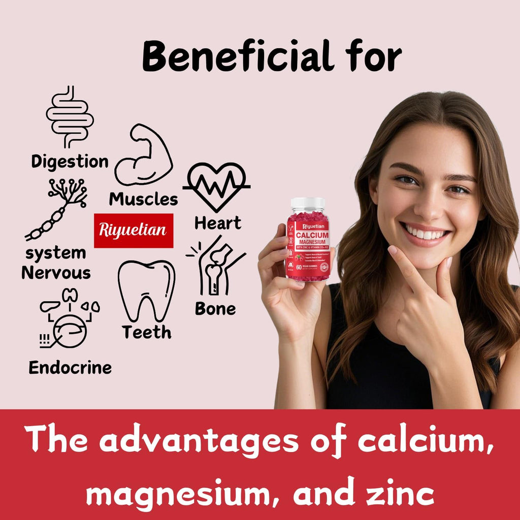 Calcium Gummies + Magnesium & Zinc with Vitamin D3 & K2, High Absorption Calcium Supplement for Bone, Teeth & Immune Support, Non GMO, Vegan, 120 Count