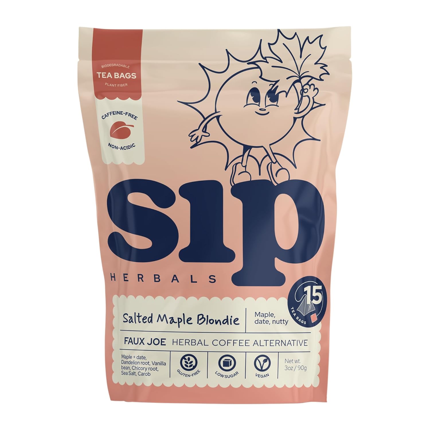 Sip Herbals Salted Maple Blondie Roast Coffee Alternative Loose Leaf - Caffeine-Free Blend with Dandelion Root & Chicory - Smooth Maple Flavor, Vegan & Herbal Drink, As Seen on Shark Tank - 15 Servings