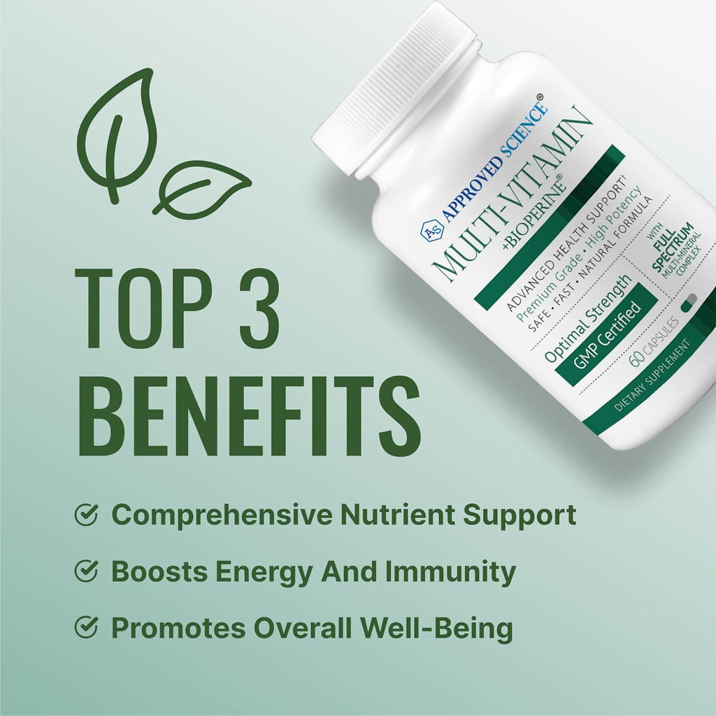 Approved Science Multi-Vitamin - with Full-Spectrum B-Vitamins, Green Tea, Lutein, Lycopene, Zeaxanthin, BioPerine - 180 Capsules - 3 Month Supply
