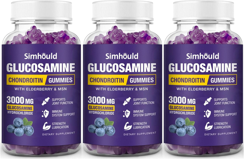 3 Packs Glucosamine Chondroitin Gummies - 3000MG Extra Strength Joint Support Supplement with MSM & Elderberry, Flexibility, Antioxidant Immune Support Gummy for Adults, Men & Women