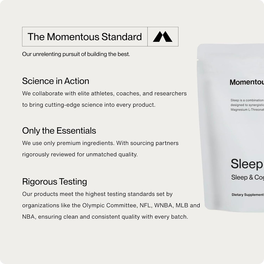 Momentous Sleep Pack - Magnesium Glycinate, Magnesium L-Threonate, and Apigenin - NSF Certified for Sport - 30 Servings
