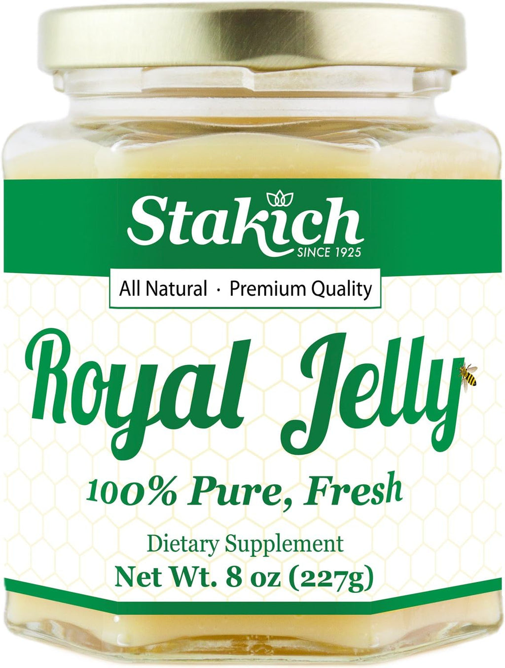 Stakich Fresh Royal Jelly - Pure, All Natural - No Additives/Flavors/Preservatives Added - 8 Ounce (227 Gram)