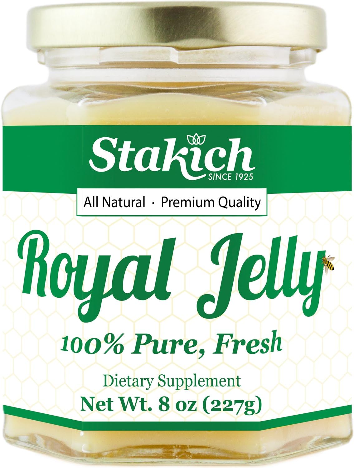 Stakich Fresh Royal Jelly - Pure, All Natural - No Additives/Flavors/Preservatives Added - 8 Ounce (227 Gram)