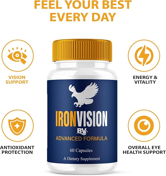 BLUE VIBE Iron Vision Advanced Eye Health Supplement, IronVision Max Strength Overall Vision & Wellness Supplement, Iron Vision Advanced Vision Support and Eye Health Pills (1 Pack - 60 Capsules)