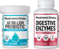 Physician's CHOICE Advanced Gut Health Bundle: 60 Billion Probiotics 60ct + Digestive Enzymes 180ct for Digestive, Gut, and Immune Health Supports Occasional Constipation, Diarrhea, Gas, and Bloating