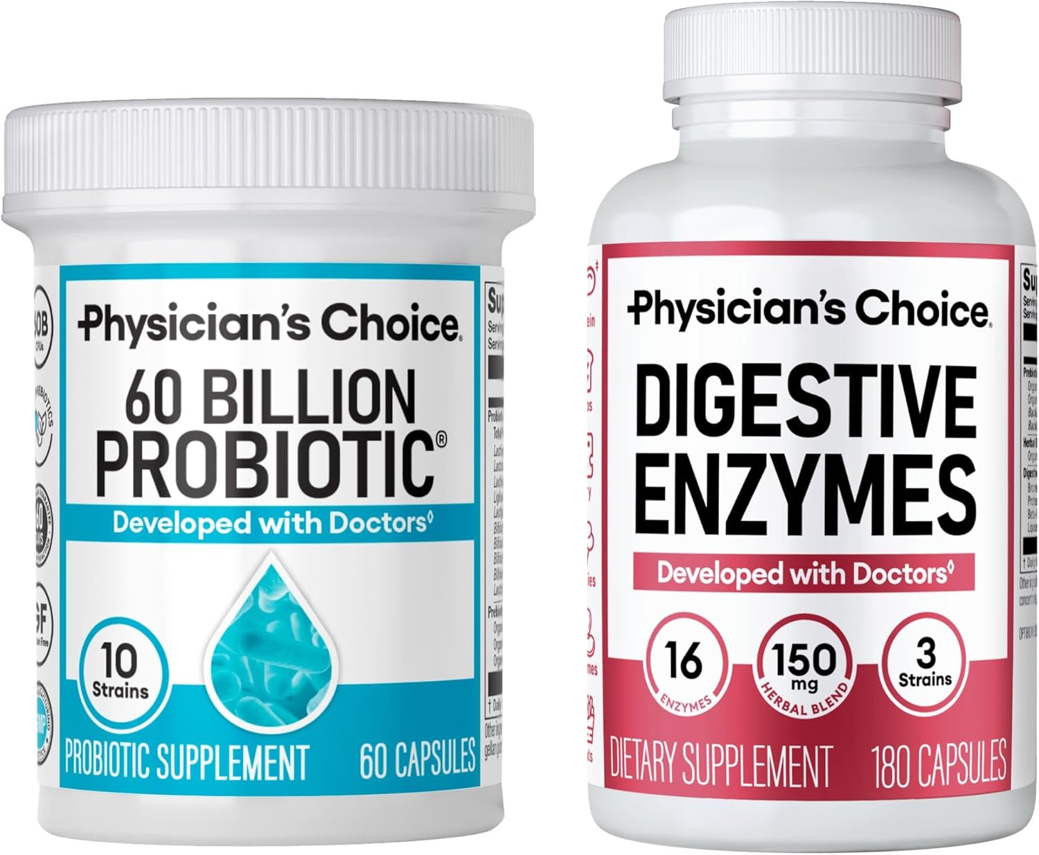 Physician's CHOICE Advanced Gut Health Bundle: 60 Billion Probiotics 60ct + Digestive Enzymes 180ct for Digestive, Gut, and Immune Health Supports Occasional Constipation, Diarrhea, Gas, and Bloating