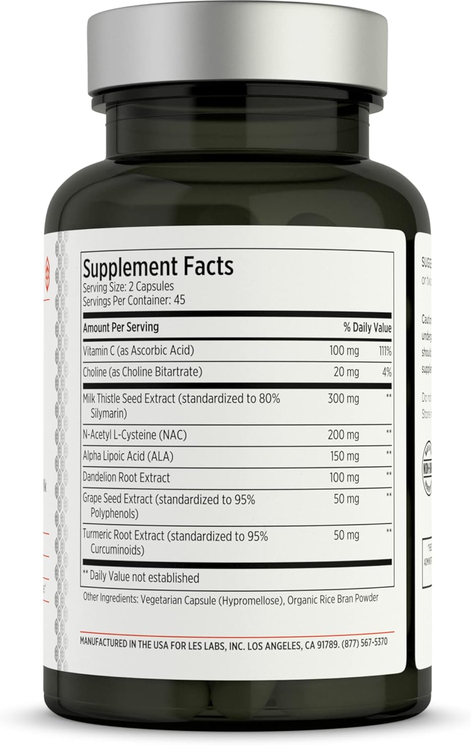 LES Labs Liver Support – Promotes Healthy Liver Function, Glutathione Production & Detoxification – Milk Thistle, NAC, ALA & Dandelion Extracts – Non-GMO Supplement – 90 Capsules