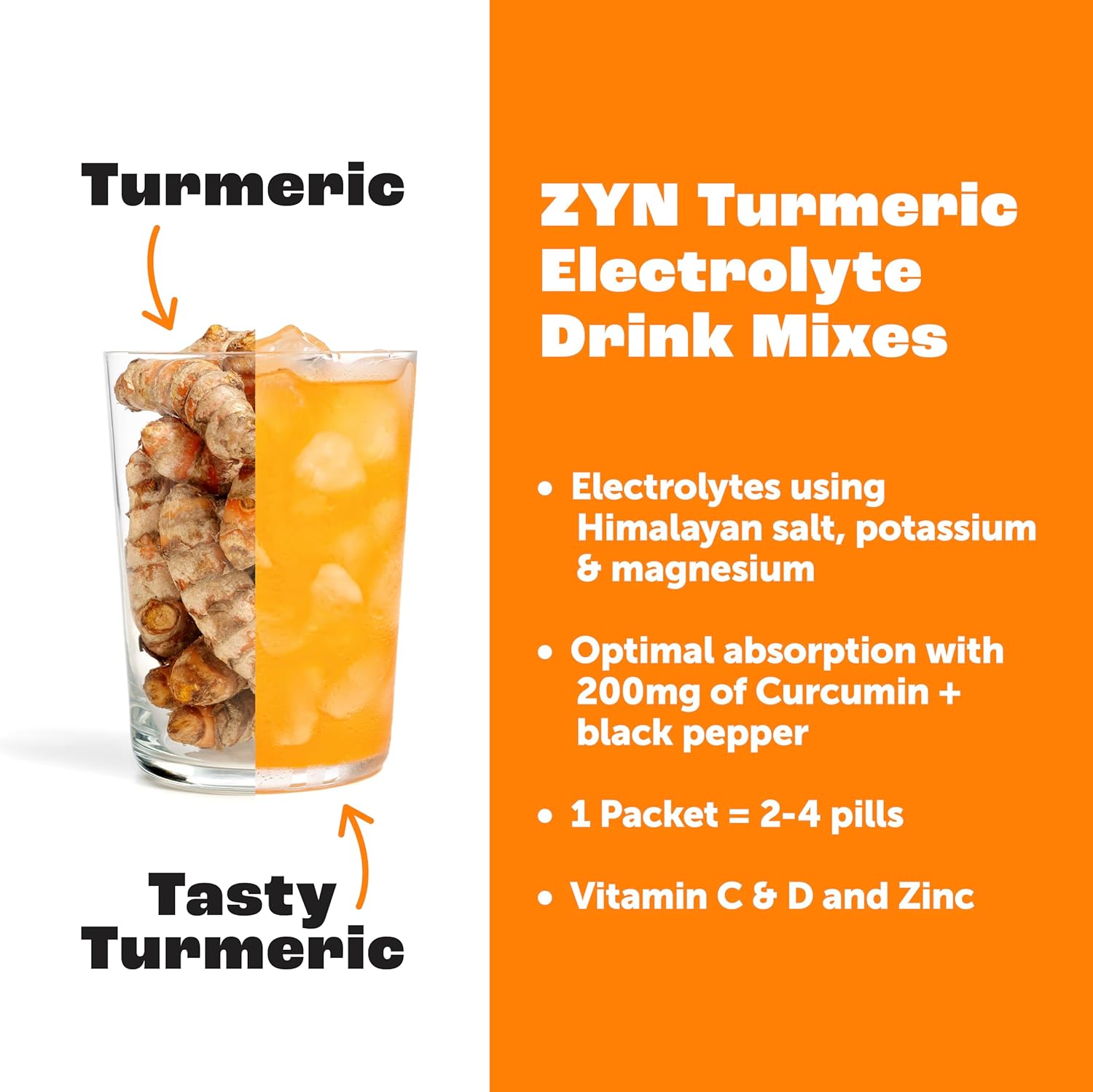 ZYN Electrolyte Drink Mix Hydration Packets, Electrolytes Powder, Hydration Packets w/Turmeric Curcumin, Vitamin C and D, Zinc, Hydrate Electrolyte Powder Packets for Wellness, Variety Pack of 8