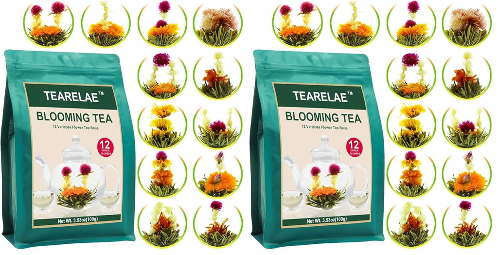 TEARELAE Blooming Tea Flowers - 12pcs Individually Sealed Flowering Balls - Hand-Tied Natural Green Tea Leaves & Edible Flowers - Gifts For Lovers (Pack of 2)