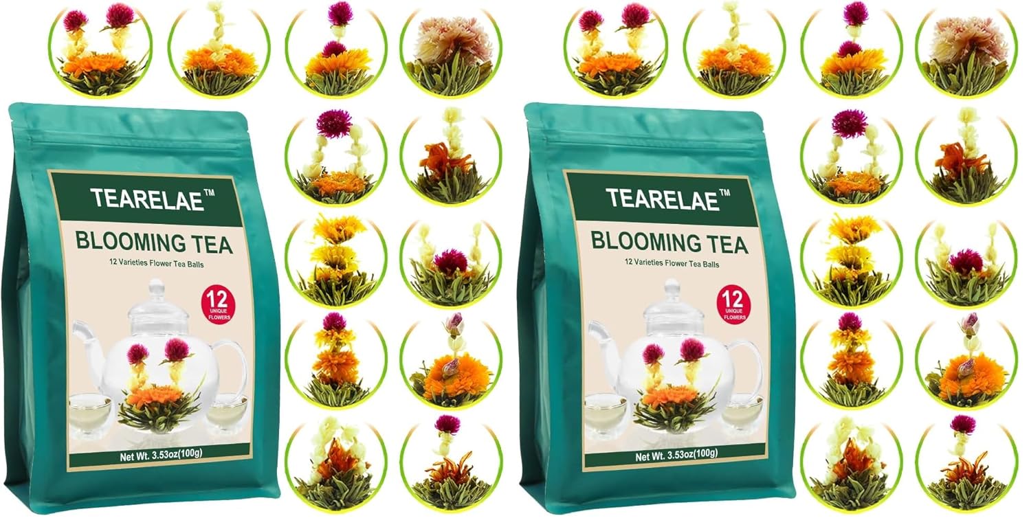 TEARELAE Blooming Tea Flowers - 12pcs Individually Sealed Flowering Balls - Hand-Tied Natural Green Tea Leaves & Edible Flowers - Gifts For Lovers (Pack of 2)