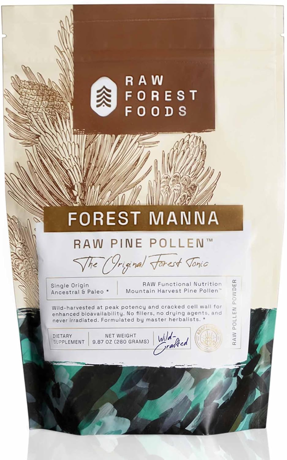 Forest Manna RAW Pine Pollen Powder – Mountain Harvest Pine Pollen – 280 Gram Pouch