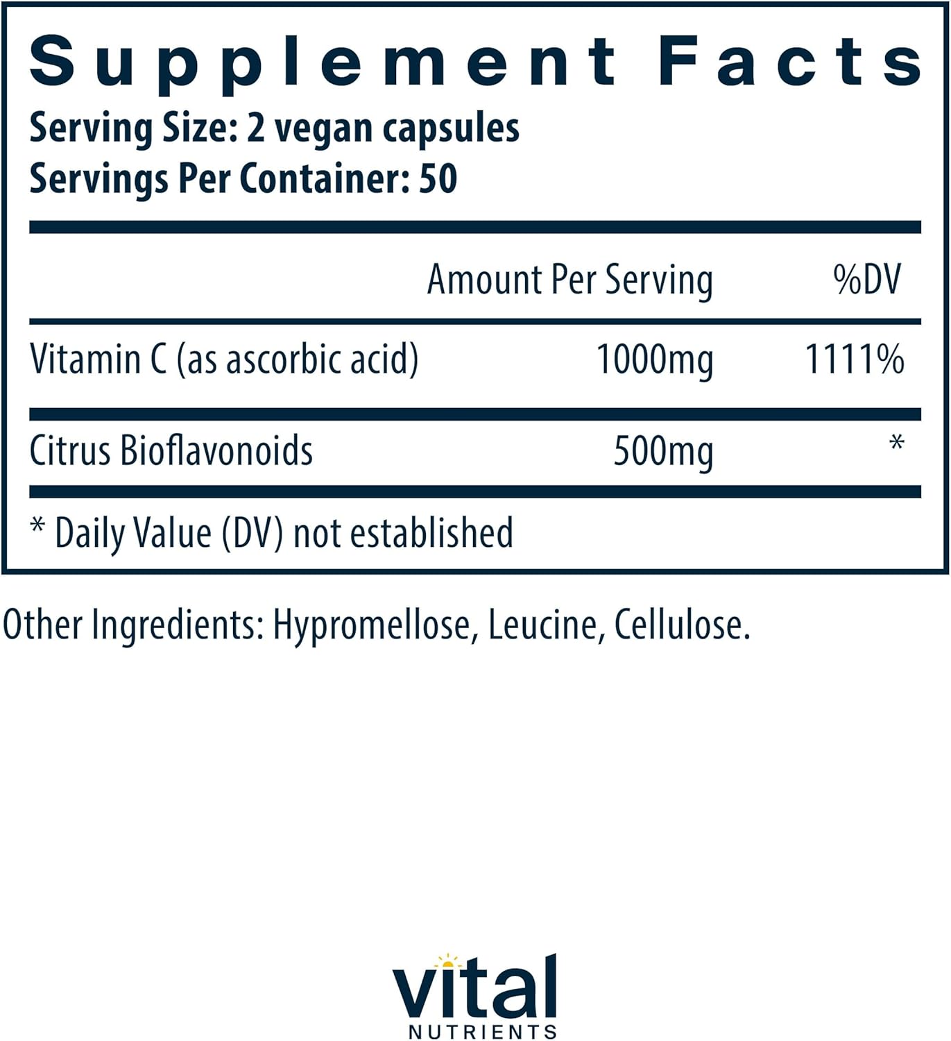 Vital Nutrients Vitamin C with Bioflavonoids | Vegan Supplement for Immune Support* | 1000mg Vitamin C and 500mg Citrus Bioflavonoid | Gluten, Dairy and Soy Free | Non-GMO | 100 Capsules