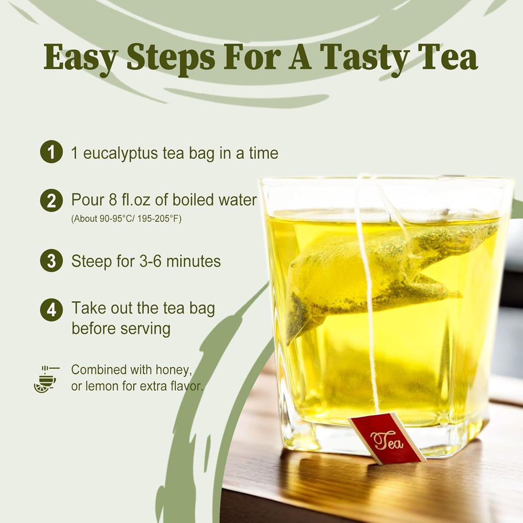 FullChea - Natural Eucalyptus Tea Bag 30 Teabags, 1.5g/bag - Premium Hojas de Eucalipto - Non-GMO - Caffeine-free - Boost Respiratory Health