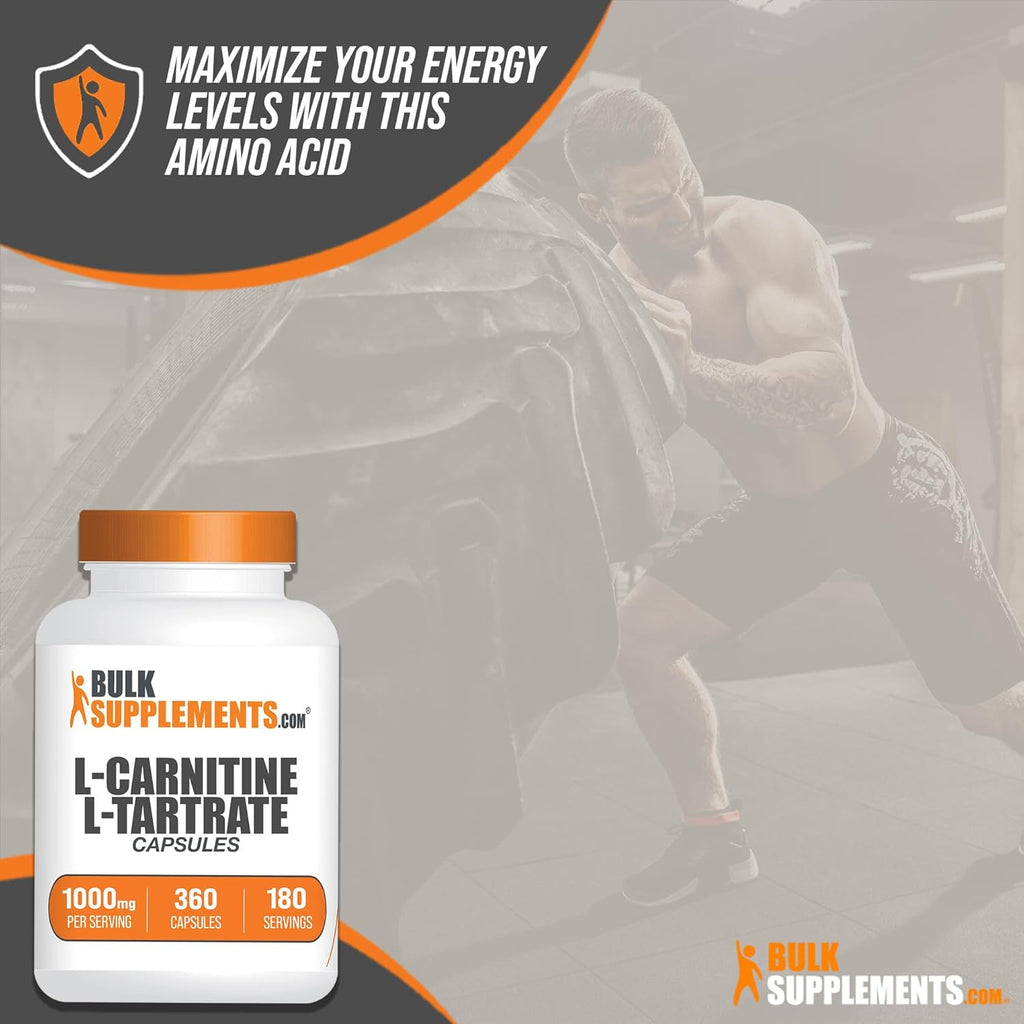 BulkSupplements.com L-Carnitine L-Tartrate Capsules - Carnitine Supplement, L Carnitine 1000mg Capsules - L-Carnitine Tartrate, Gluten Free - 2 Capsules per Serving, 360 Capsules (Pack of 1)