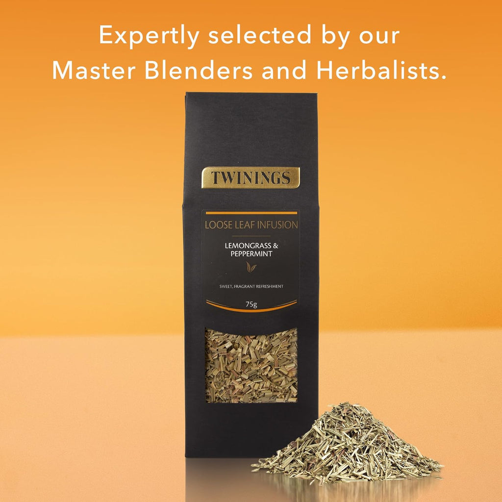 Twinings Lemongrass & Peppermint Loose Leaf Infusion Herbal Tea, 2.65 Ounce (75g) Pouch, Naturally Caffeine-Free, Enjoy Hot or Iced
