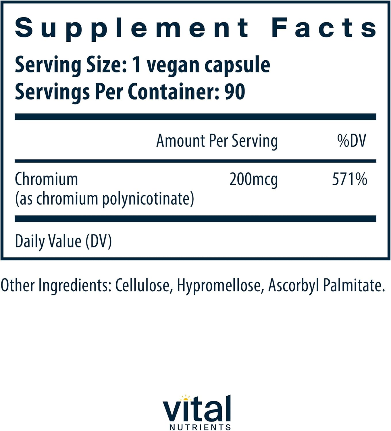 Vital Nutrients Chromium Polynicotinate 200mcg | Chromium Supplements for Healthy Fat and Carbohydrate Metabolism | Cholesterol Maintenance Supplement | Gluten, Dairy, Soy Free | Non-GMO | 90 Capsules