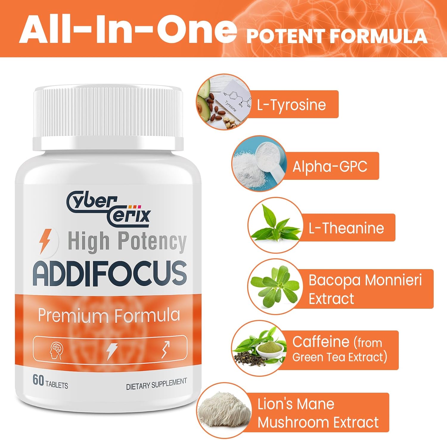 17-in-1 Brain Supplements for Memory and Focus - Nootropic Formula for Concentration, Clarity, Energy & Focus - Natural Caffeine Blend with Vitamins, Amino Acids & Herbal Extracts - 120 Tablets