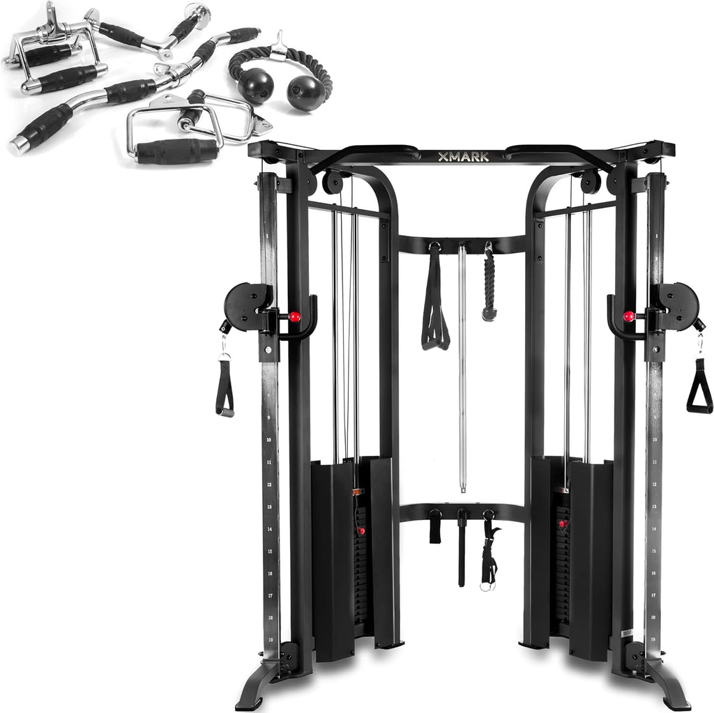 XMARK Functional Trainer with Dual Weight Stacks, All-in-One Cable Machine & Crossover for Full Body Strength Training at Home or Garage Gym