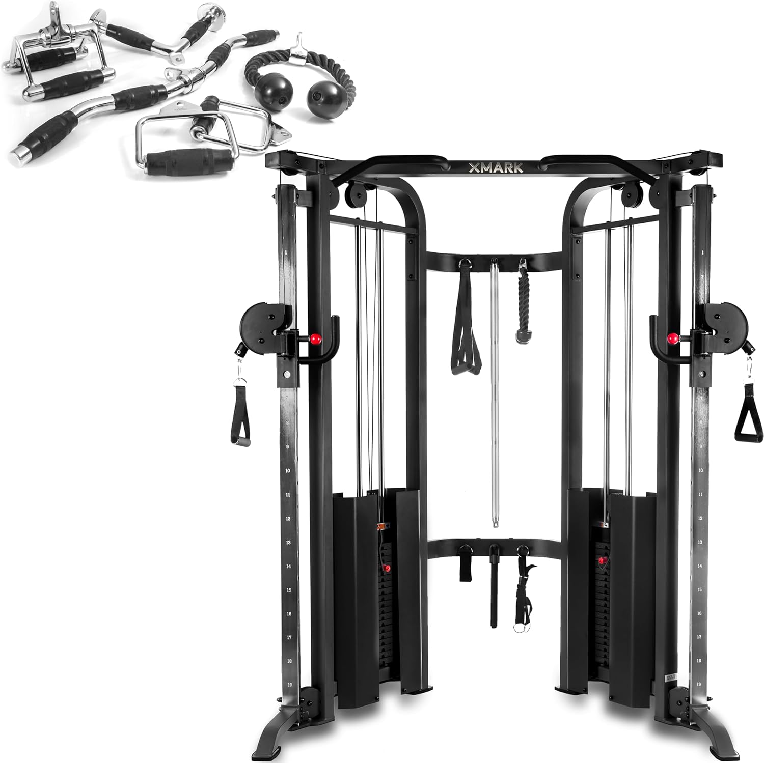 XMARK Functional Trainer with Dual Weight Stacks, All-in-One Cable Machine & Crossover for Full Body Strength Training at Home or Garage Gym