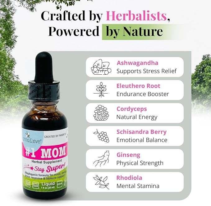 Anna & Eve #1 MOM™ Herbal Supplement Ashwagandha Drops | Energy, Balance, Stamina Support for Women | Natural Liquid Formula with Ashwagandha Tincture for Fatigue | Vegan, Gluten-Free, 1 Fl Oz