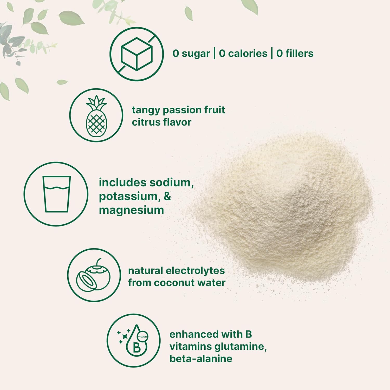 Electrolytes Powder, 2 lbs | 95 Servings | Sugar Free Workout Hydration | Potassium, Sodium, Magnesium, L-Glutamine, Beta-Alanine, & B Complex | Natural Coconut Water | Passion Fruit & Citrus Flavor