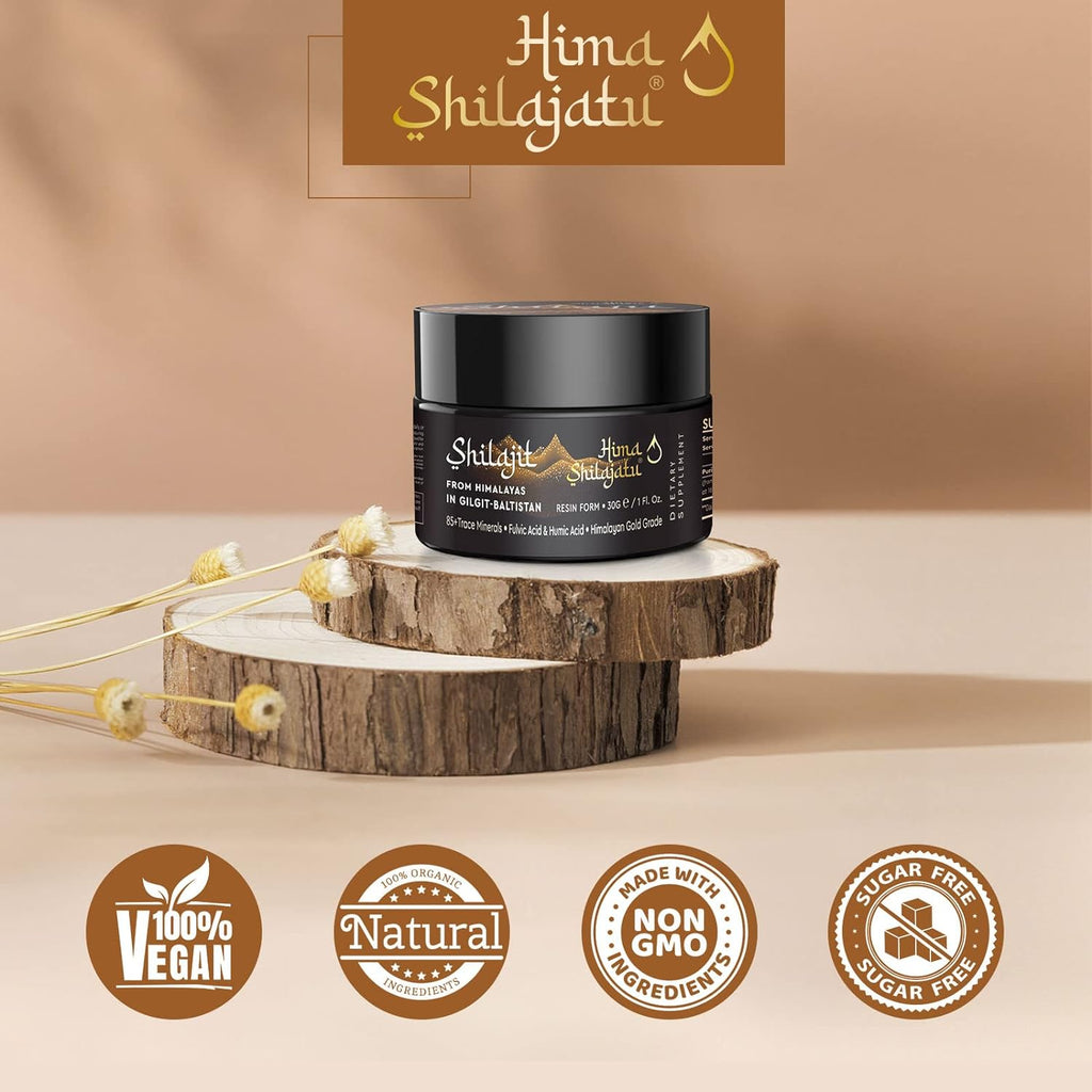 Shilajit Pure Himalayan Shilajit Resin - Gold Grade 100% Pure Shilajit with Fulvic Acid & 85+ Trace Minerals Complex for Energy & Immune Support, Pack of 2 (4 Months Supply)