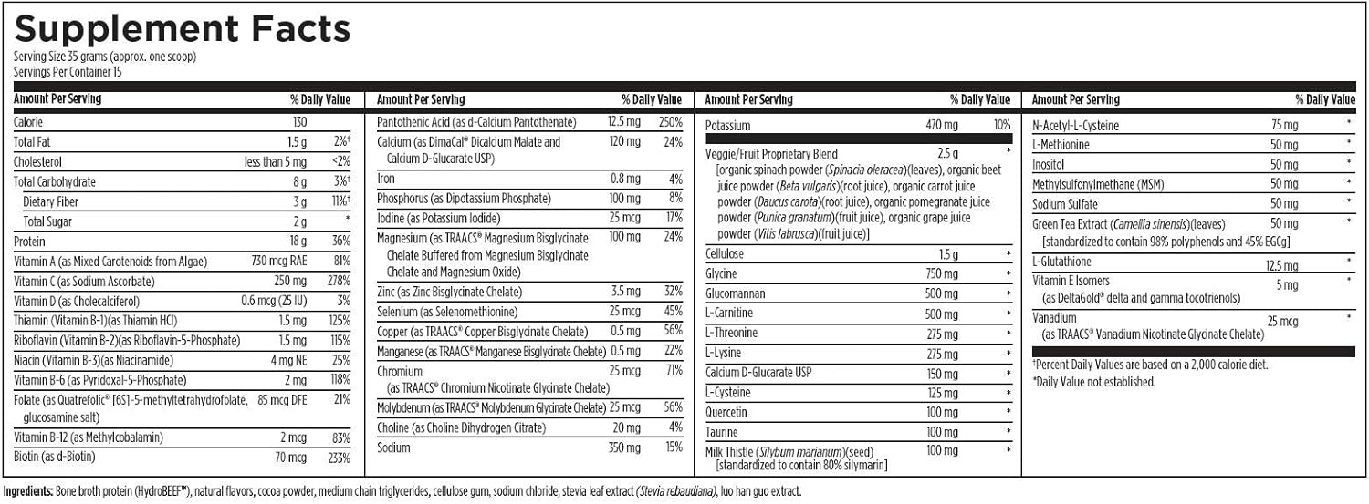 Designs for Health PaleoCleanse Plus - Detox Powder with 18g Bone Broth Protein, Antioxidant Herbs, Vitamins + Minerals - Smoothie Shake Drink Mix, Chocolate (15 Servings / 525g)