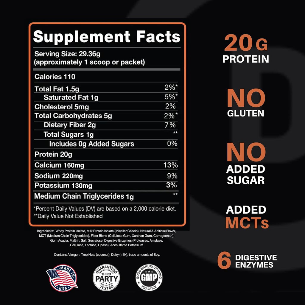 Devotion Nutrition Protein Powder Blend | Gluten Free, Keto Friendly, No Added Sugars | 1g MCT | 20g Whey & Micellar Protein | 12 Count Packets (Salted Caramel Cone)