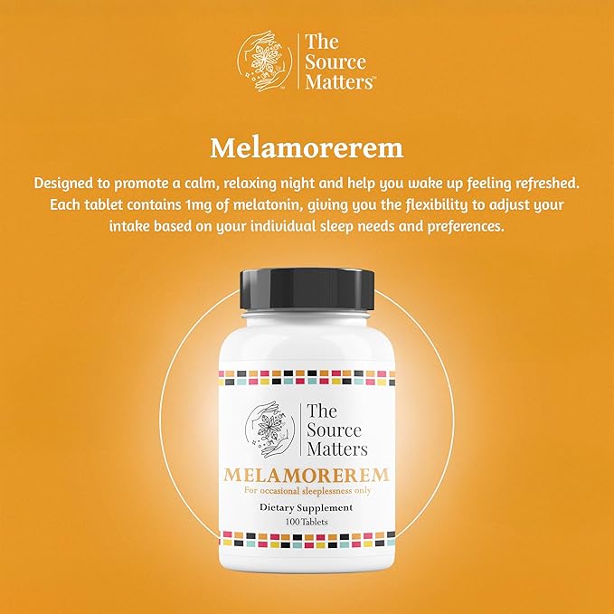 Melamorerem Dietary Supplement | 1mg Melatonin Tablets for Nighttime Routine, Travel Adjustment, Natural Rest, Body Rhythm Balance, and Helps Occasional Sleeplessness (100 Tablets)