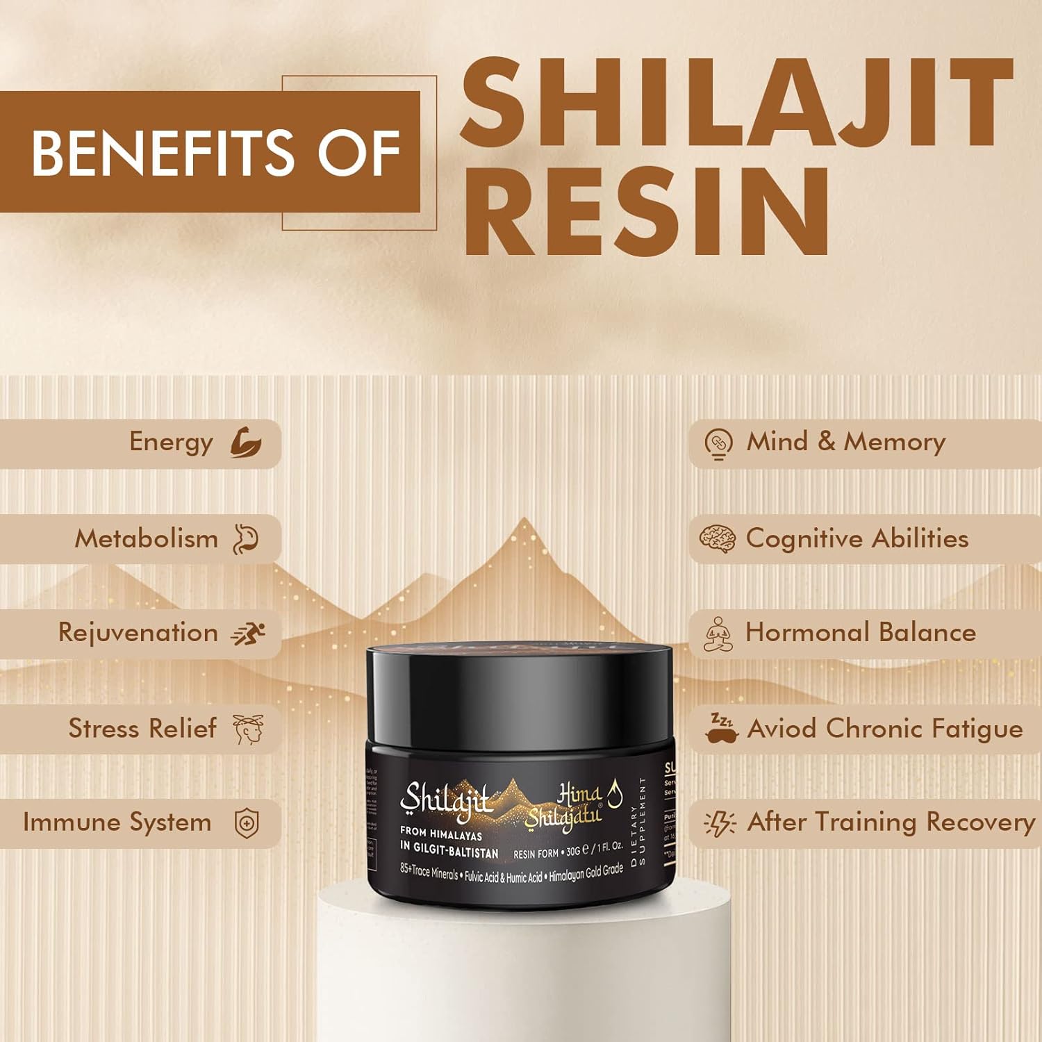 Shilajit Pure Himalayan Shilajit Resin - Gold Grade 100% Pure Shilajit with Fulvic Acid & 85+ Trace Minerals Complex for Energy & Immune Support, Pack of 2 (4 Months Supply)