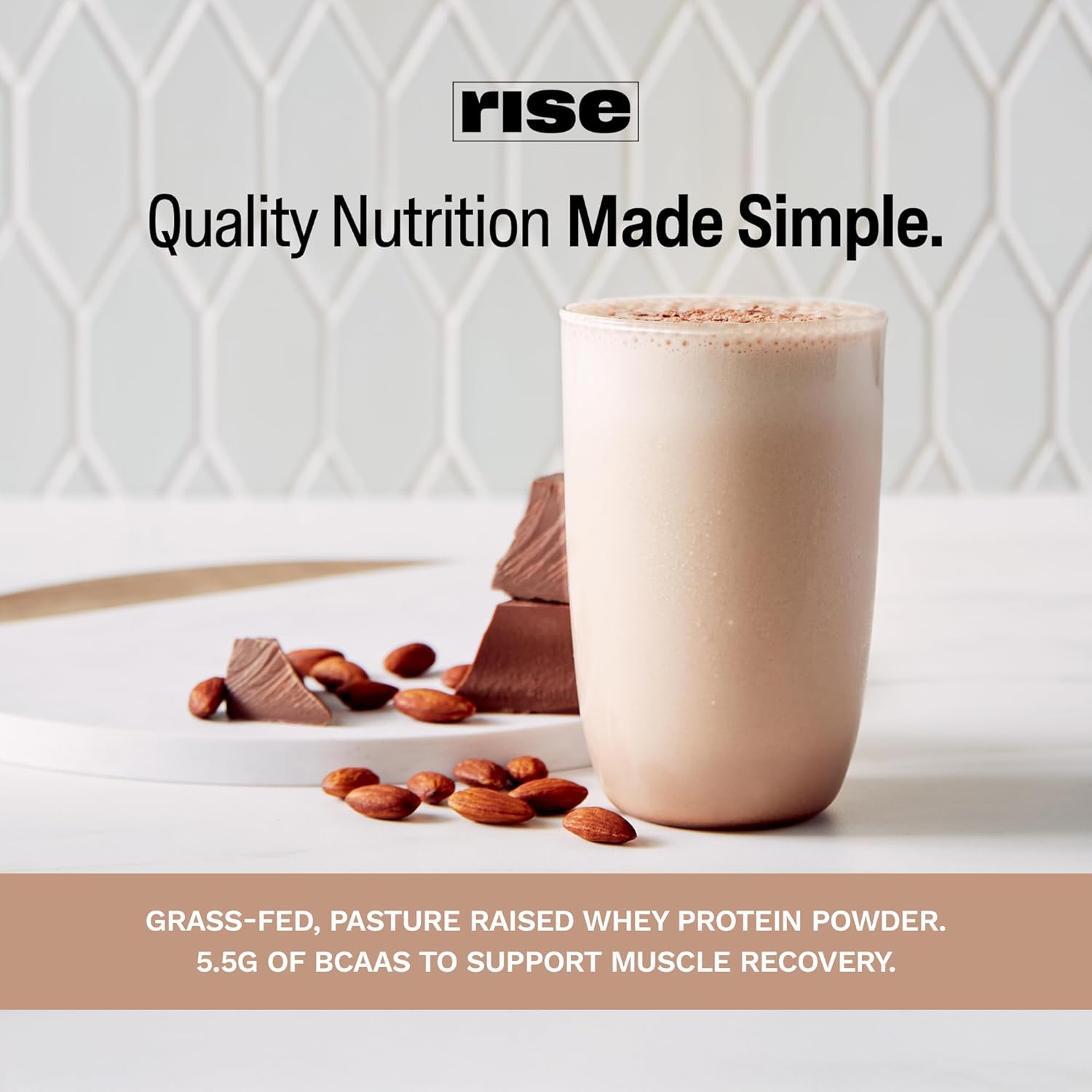 Rise Grass-Fed Whey Protein Powder - Chocolate Almond | 25g Protein No Artificial Flavors, Colors, or Preservatives - Sugar Free, Gluten-Free, Soy Free (2.4 lbs)