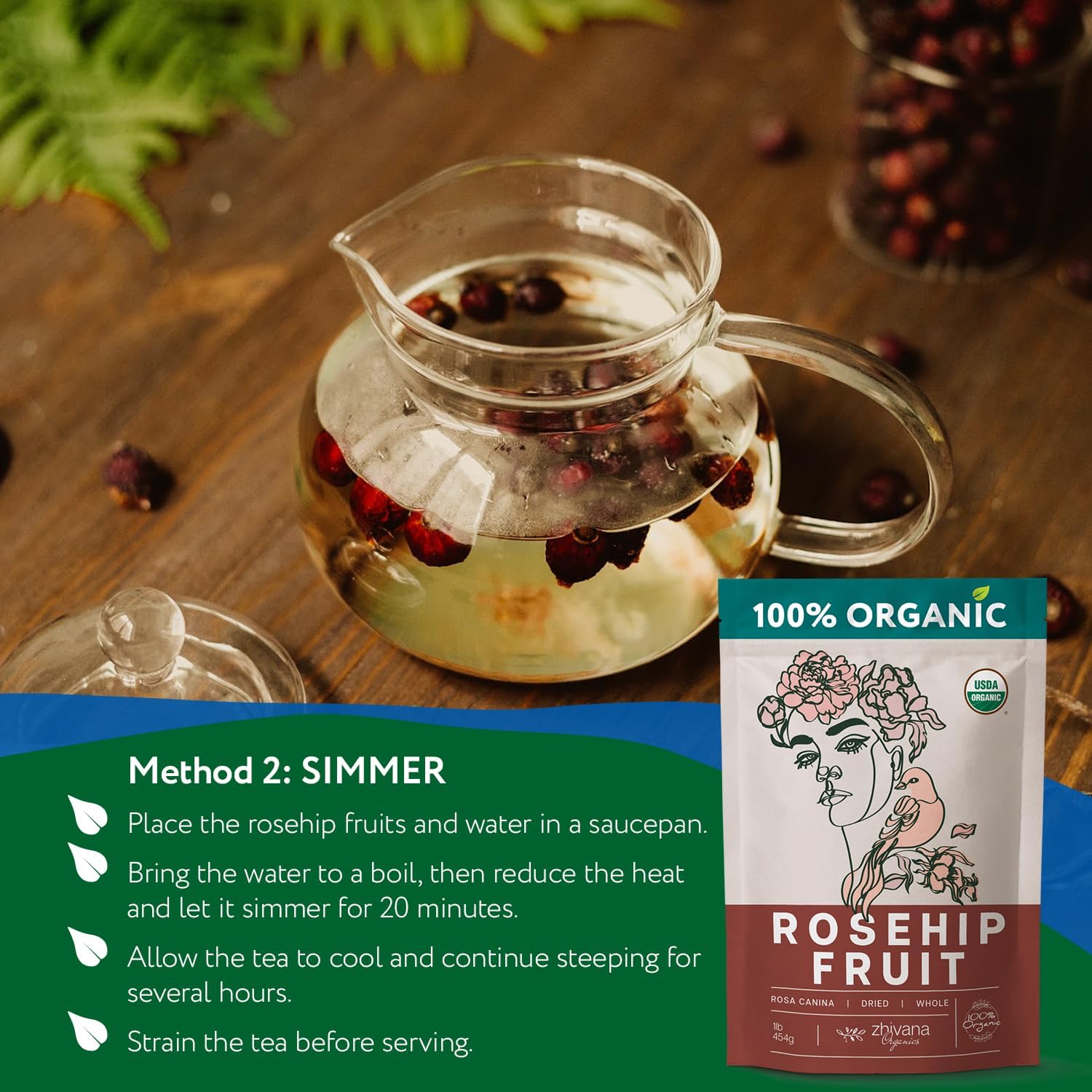 Organic Rose hips Dried Whole (16oz.) – Rosehip Fruit Tea Loose (Rosa Canina) – Source of Vitamin C from Food – European Origin