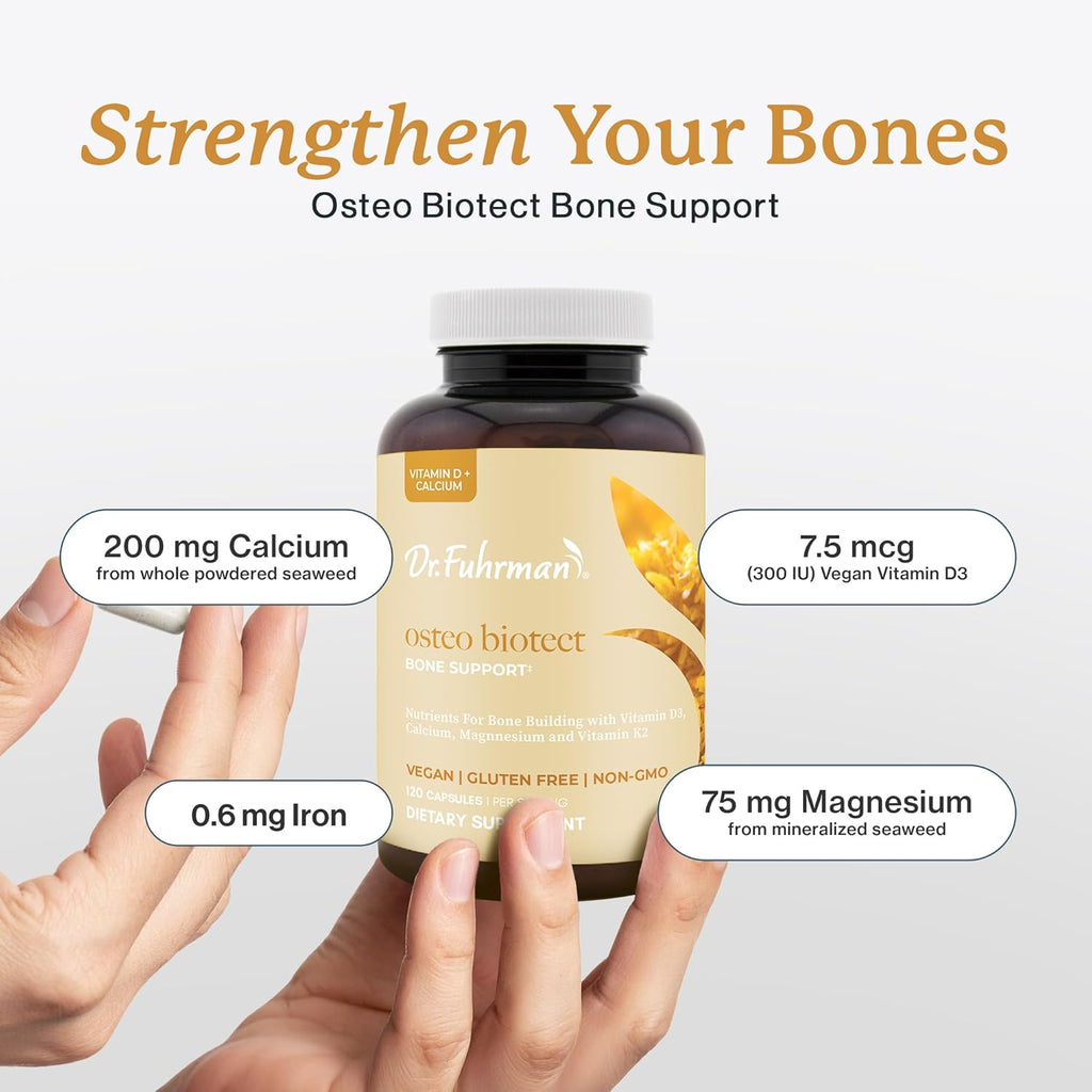 Dr. Fuhrman Osteo Bone Health Supplement | Osteoporosis Supplement Wholefood Vitamin for Bone Density | Organic Vitamin D3, Food-Derived Calcium, Magnesium & K2 | with Natural Ingredients | 120 Caps