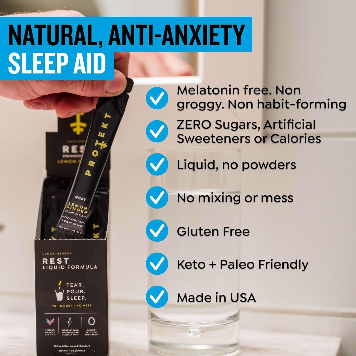 GABA L Theanine Supplement | Melatonin-Free Sleep Aid for Adults | Valerian Root for Night Support & Restful Sleep | GABA Calm Liquid Drink Mix for Adults | Grape, Pack of 10