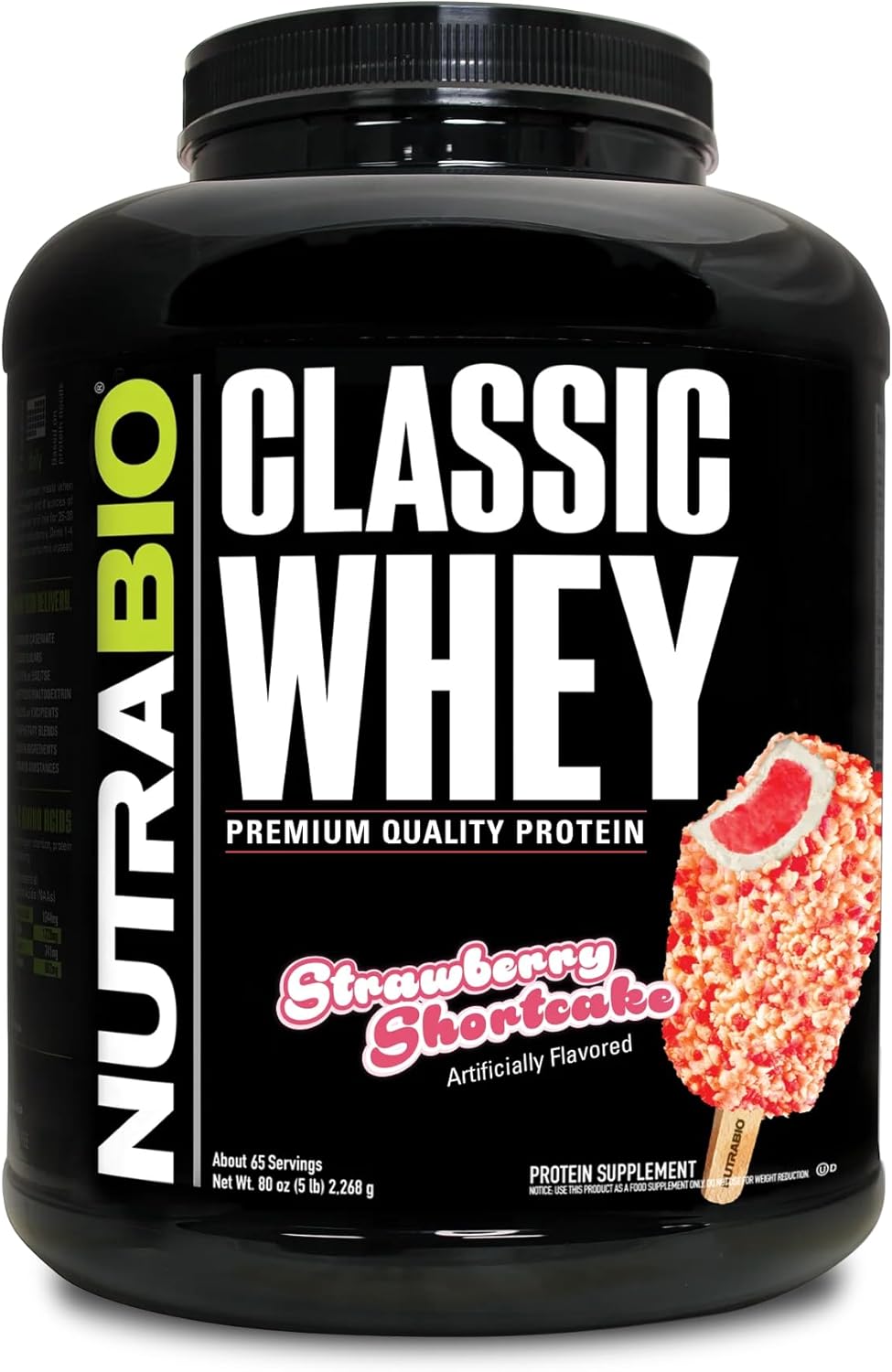 NutraBio Classic Whey Protein Powder - No Fillers, Artificial Colors, Preservatives - Low Glycemic Index - Strawberry Shortcake, 5 Pounds