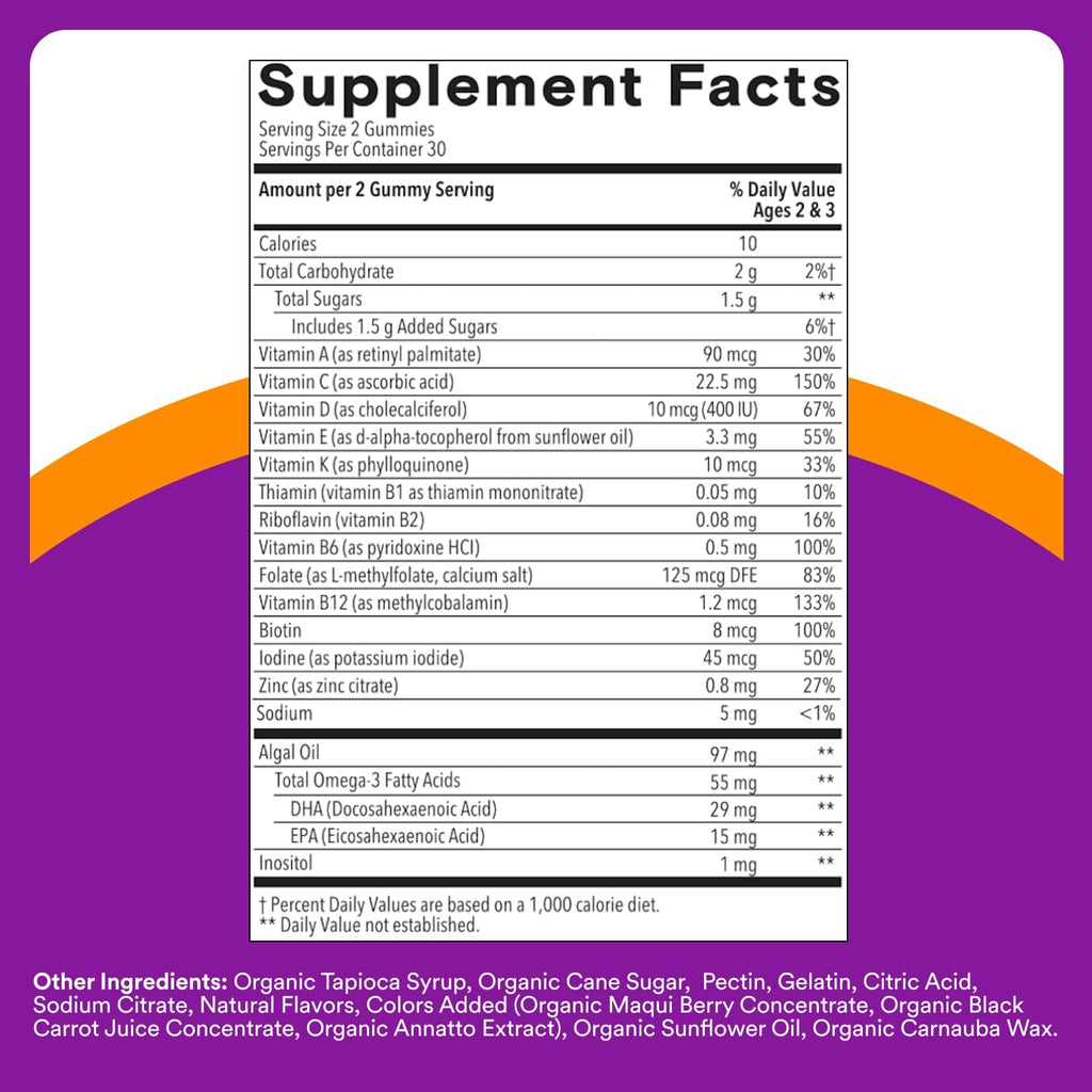 SmartyPants Toddler Multivitamin Gummies - Improved Formula: Omega 3 (DHA/EPA), Vitamins D3, C, Vitamin B12, B6, A, K & Zinc, Biotin, Gluten Free, Three Fruit Flavors, 60 Count (30 Day Supply)