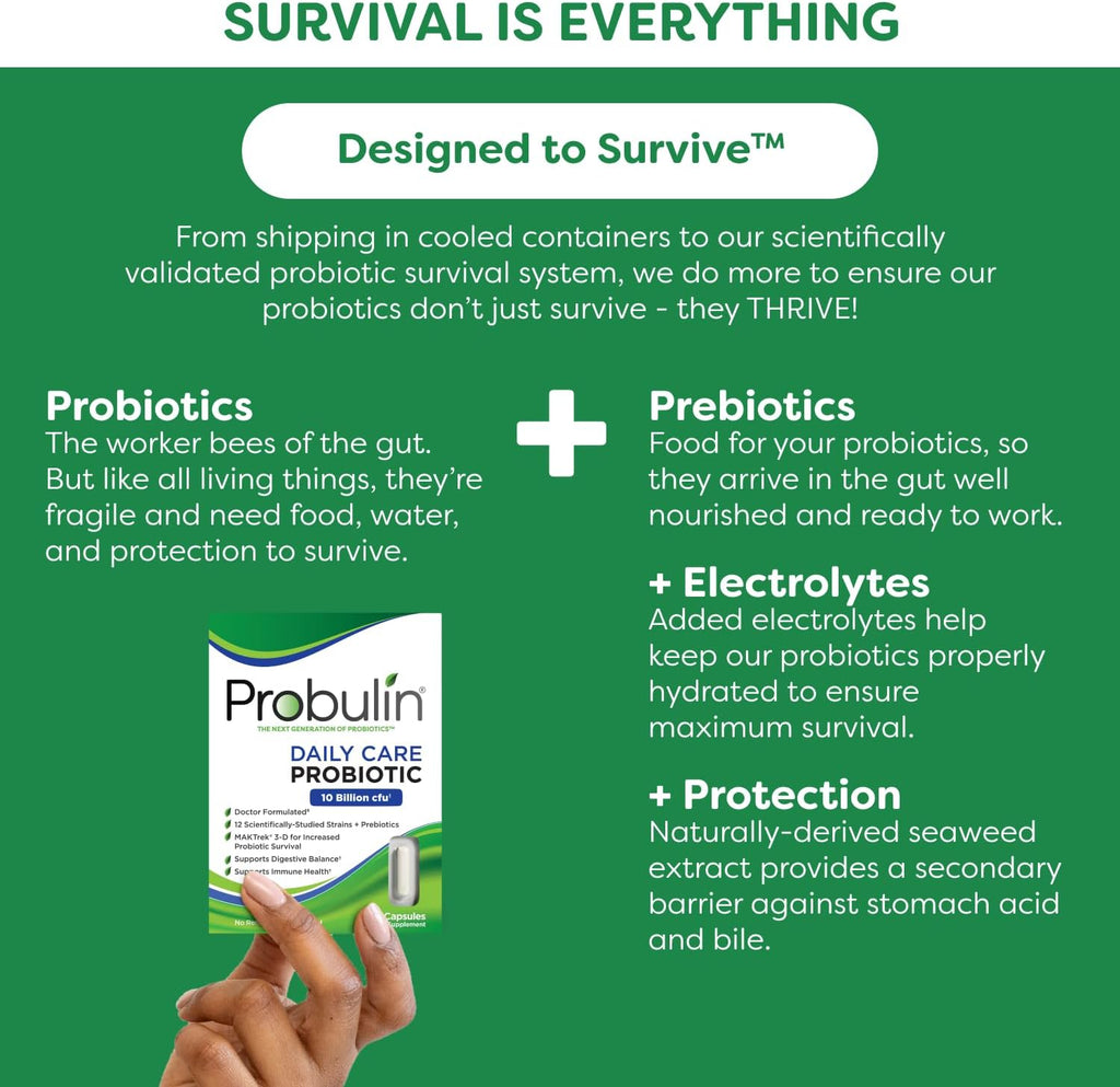 Probulin Daily Care Probiotic for Digestive and Immune Support - Doctor Formulated - 10 Billion CFU- 12 Probiotic Strains, 30 Capsules