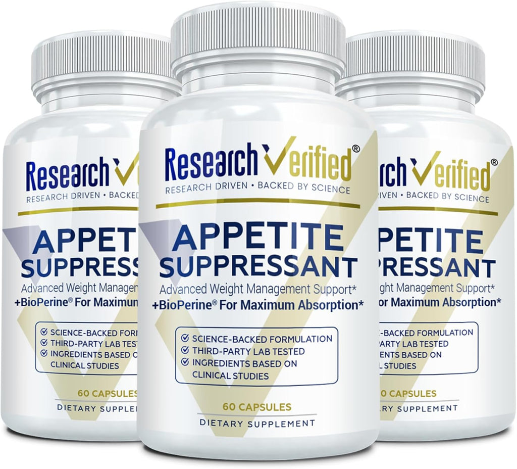 Research Verified Appetite Suppressant - Curb Cravings, Reach Satiety, Boost Metabolism - 60 Capsules - Pack of 3