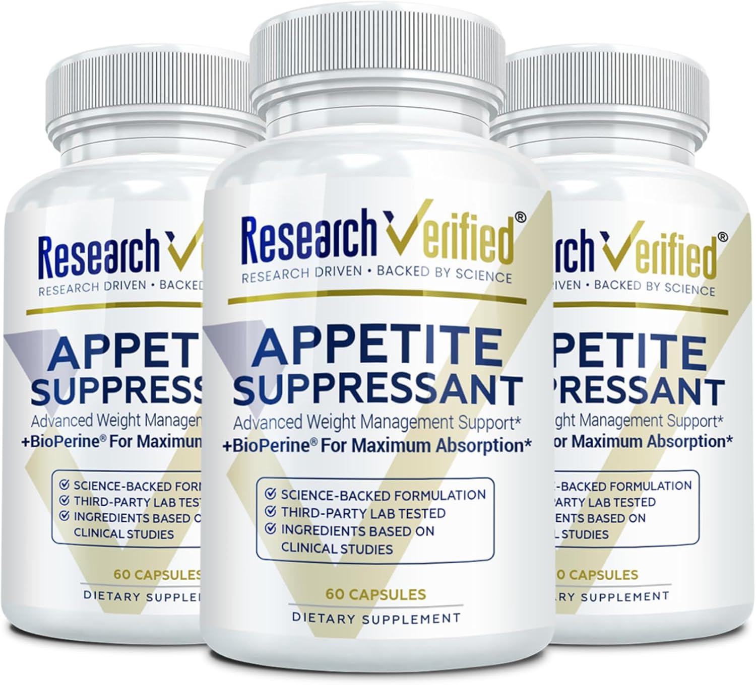 Research Verified Appetite Suppressant - Curb Cravings, Reach Satiety, Boost Metabolism - 60 Capsules - Pack of 3