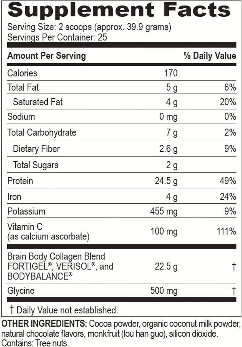 Brain Body Collagen Peptides Powder - Vital Protein & Collagen Supplement for Women & Men - Hydrolyzed Type I & III for Hair Skin, Nails & Joint Health - 25 Servings - Creamy Natural Chocolate - 997g