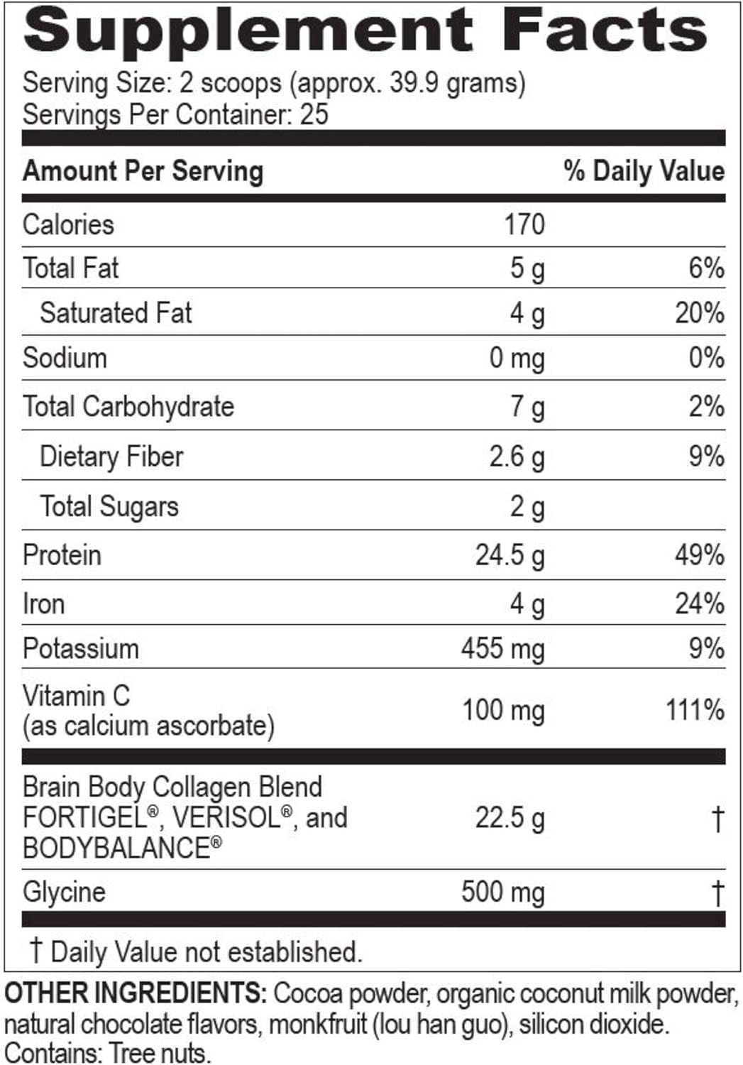 Brain Body Collagen Peptides Powder - Vital Protein & Collagen Supplement for Women & Men - Hydrolyzed Type I & III for Hair Skin, Nails & Joint Health - 25 Servings - Creamy Natural Chocolate - 997g